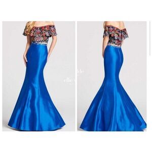 Ellie Wilde Mon Cherie 2 Piece Prom Dress Size XS NWT Blue Beaded Embroidered